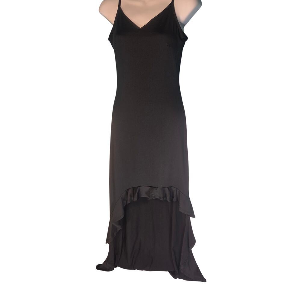 Absolutely Love It Black High Low Ruffle Hem Slip Dress Spaghetti Strap Small